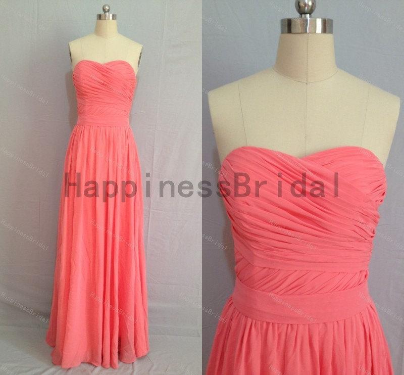 Hochzeit - Coral sweetheart chiffon prom dress with pleat,long prom dresses,bridesmaid dress,chiffon prom dress,simple evening dress 2014,formal dress
