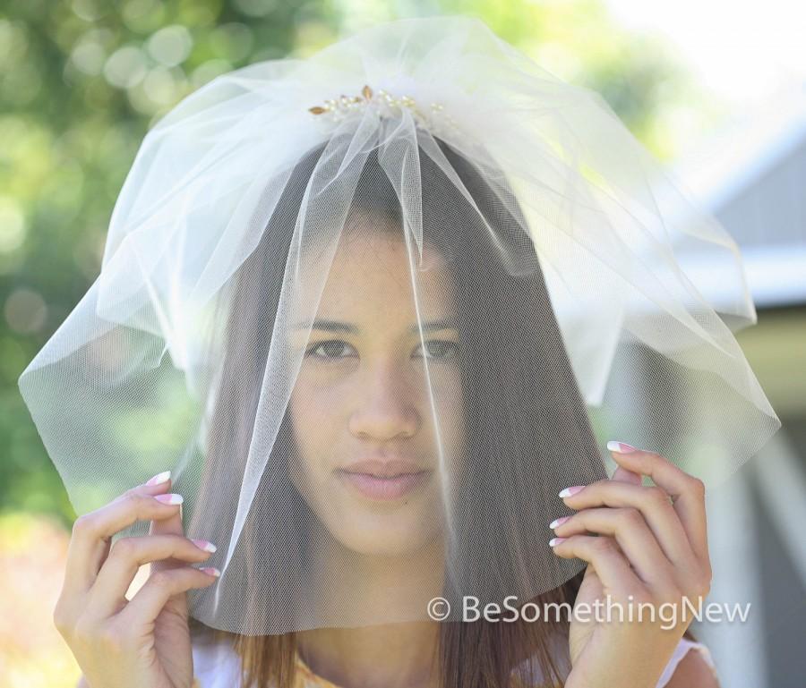 زفاف - Birdcage Wedding Veil with Wired Pearls and Gold Leaf Comb, Wedding Birdcage Hair Acessory, Bridal Headpiece, Veil