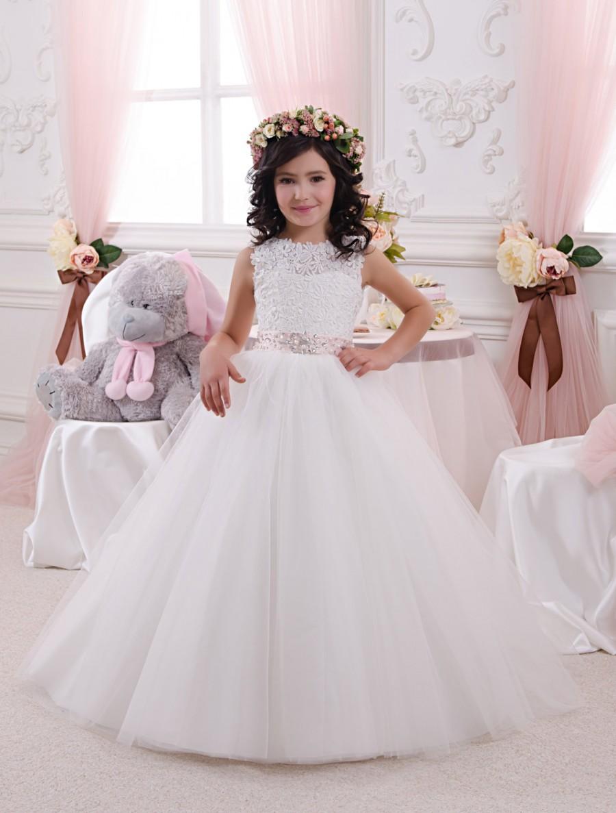 Свадьба - Lace Ivory White Flower Girl Dress - Holiday Wedding Birthday Party Bridesmaid Ivory White Lace Tulle Flower Girl Dress