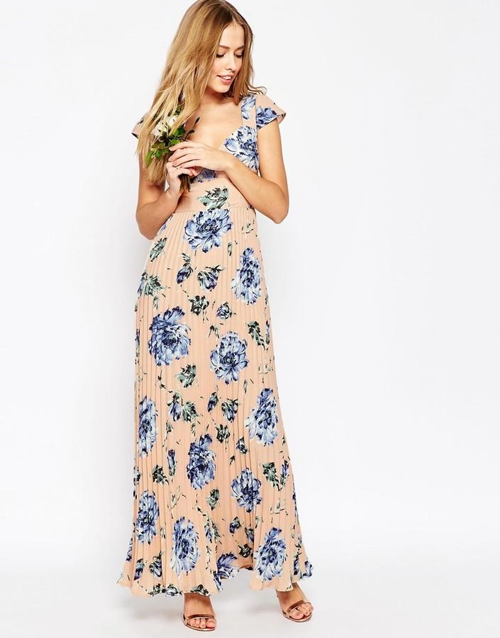 زفاف - ASOS WEDDING Lace Back Pleated Maxi Print Dress