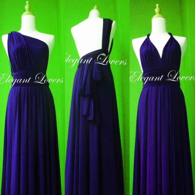 Mariage - Navy Blue Wedding Bridesmaid Infinity Wrap Convertible Evening Cocktail Party Dress Maxi Elegant Prom Custom Made Plus Size Bridal Dresses