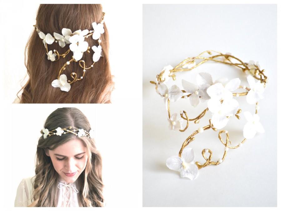 Свадьба - Bridal crown, flower head wreath, wedding hair accessory, woodland hair piece, Hair Wreath, Circlet, Ivory, white, Pearl, Gold, headpiece