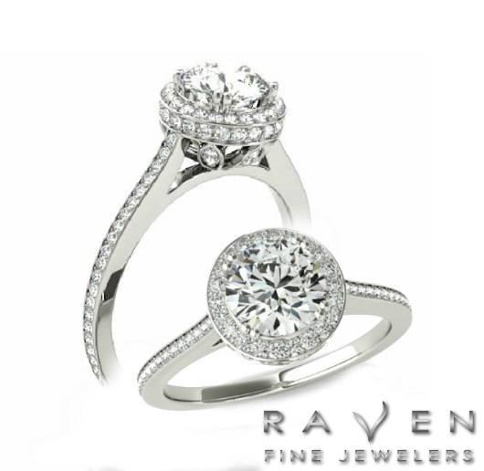 زفاف - 1 Carat Diamond and Diamond Side Halo Ring by Raven Fine Jewelers, Michael Raven