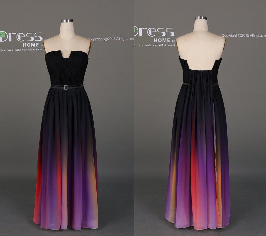 Mariage - Impressive Colorful Chiffon Long Prom Dress/Wedding Party Dress/Ombre Prom Dress Long/Black Party Dress/Black Prom Dresses Long DH521