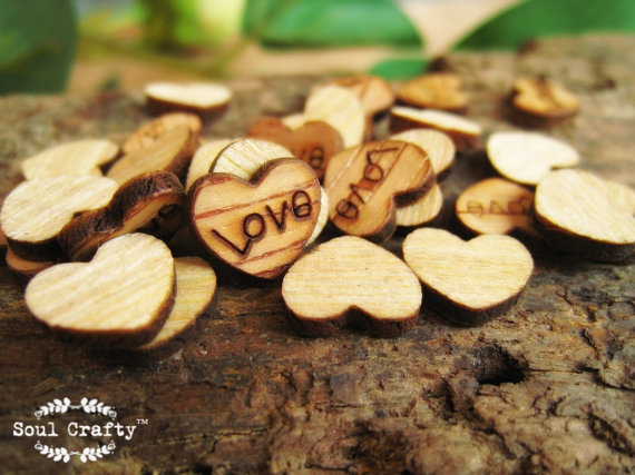 Hochzeit - 100pcs Love 10mm Engraved Wooden Hearts Rustic Wedding Party Table Confetti Reception Decoration Bridal Shower Favor Stuffers