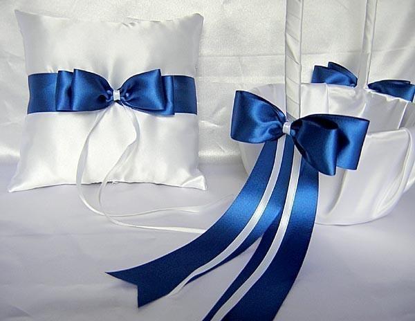 زفاف - Wedding Accessories Royal Blue Flower Girl Basket Ring Bearer Bearer Pillow Pillow Customized Color