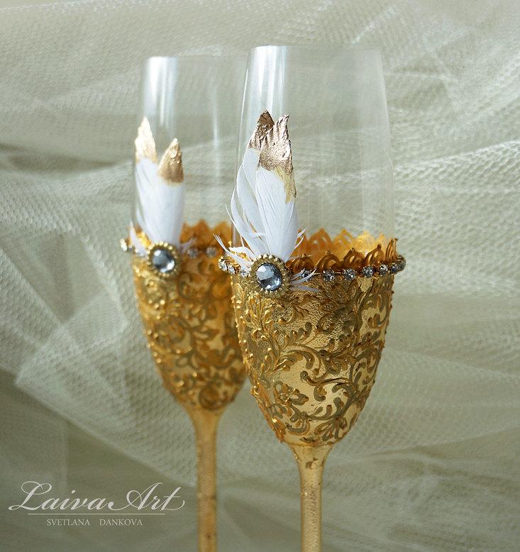 Свадьба - Gold Wedding Champagne Flutes Wedding Champagne Glasses Gatsby Style 