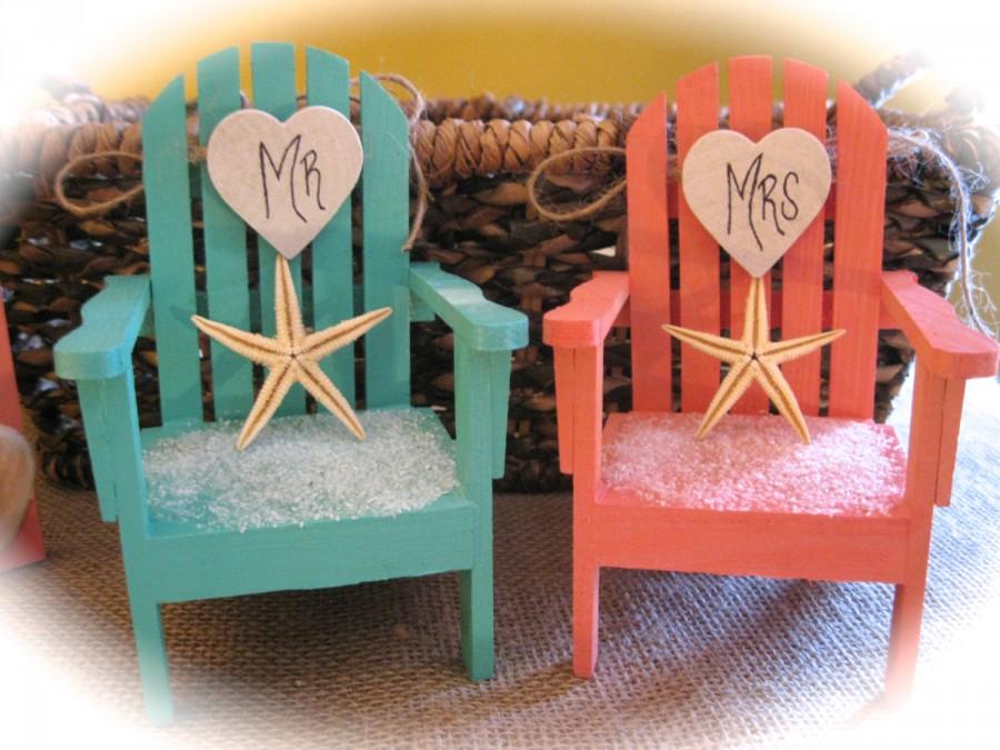 Wedding - Personalized Beach/Destination Theme Starfish Adirondack Chair Wedding Cake Topper in Choice of 5 Colors
