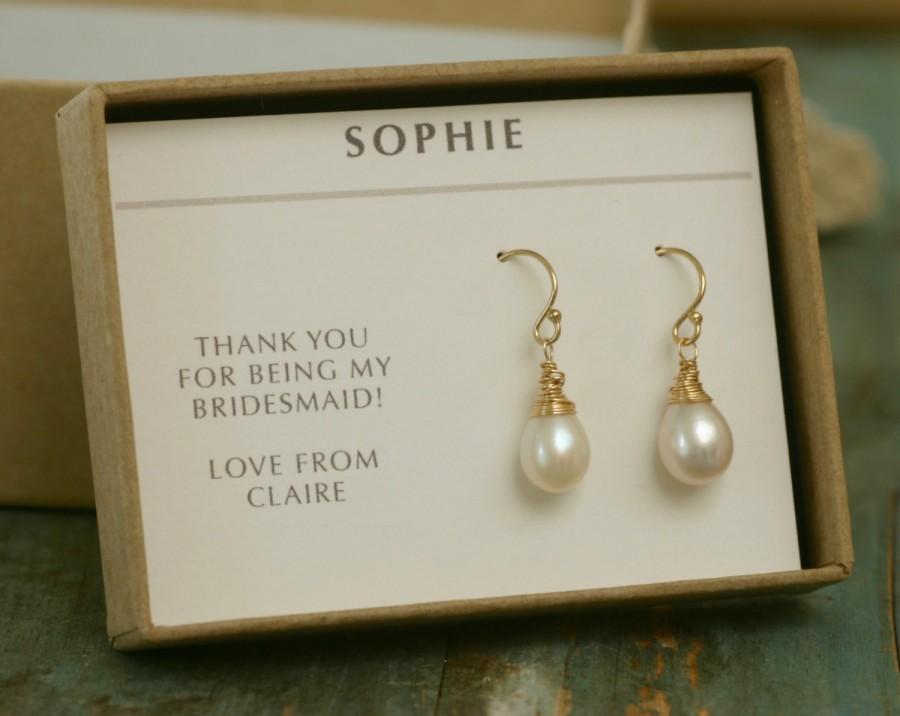 زفاف - Bridal pearl drop earrings gold pearl drop earrings, bridal pearl earrings, freshwater pearl drop earrings - Sophie