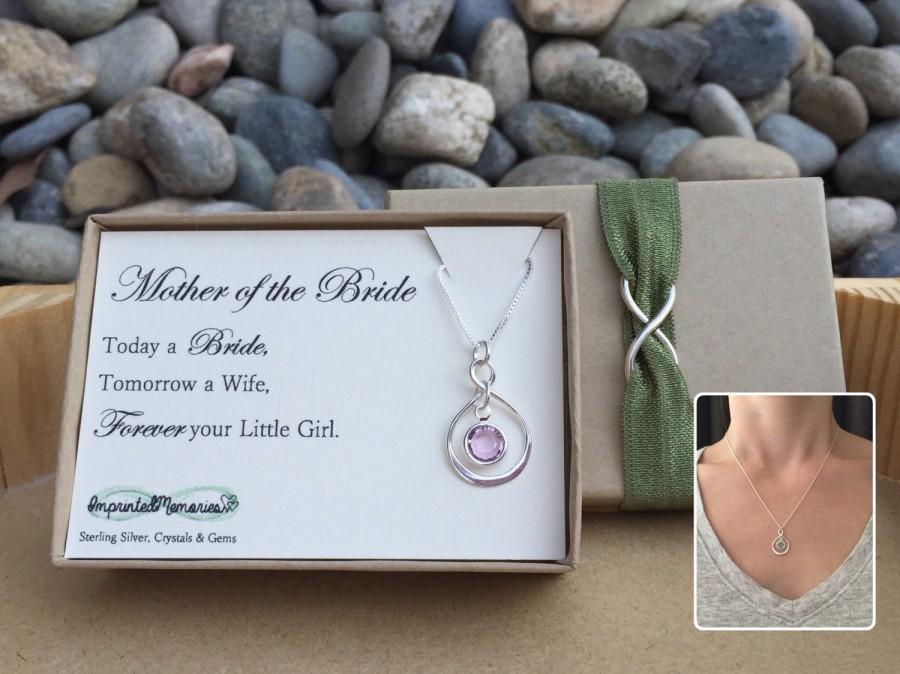 زفاف - Mother of the bride gift necklace - mother of the groom gift - sterling silver crystal personalize - thank you - forever your little girl