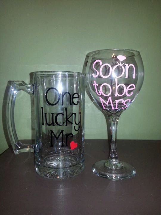 Hochzeit - One Lucky Mr Beer Mug AND Soon to be Mrs Red Wine Glass, Mr and Mrs Glasses, Mr and Mrs Present/Gift, Engagement Present; His and Hers