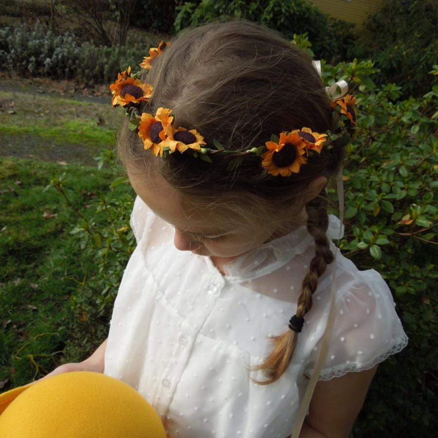 Wedding - Sunflower Crown,Flowergirl Crown,Golden Sunflowers, Bridesmaid Hair Crown, Kansas Hair Wreath, Boho Flower Crown, Hippie Hair Wreath