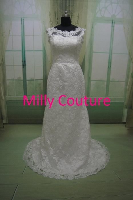 Wedding - Christina- Affordable lace wedding dress, full length lace wedding dress, retro lace wedding dress