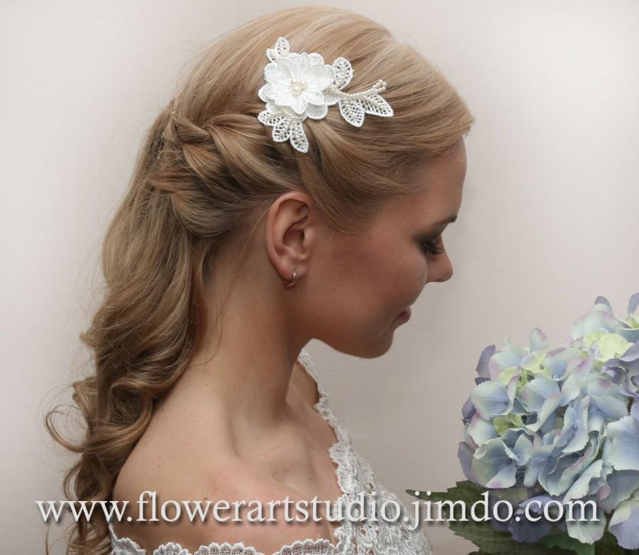 زفاف - Ivory Lace Flower Hair Clip, Natural White Hair Flower, Ivory Bridesmaid Hair Accessories,Lace Bridal Headpiece, Pearl and ivory flower clip
