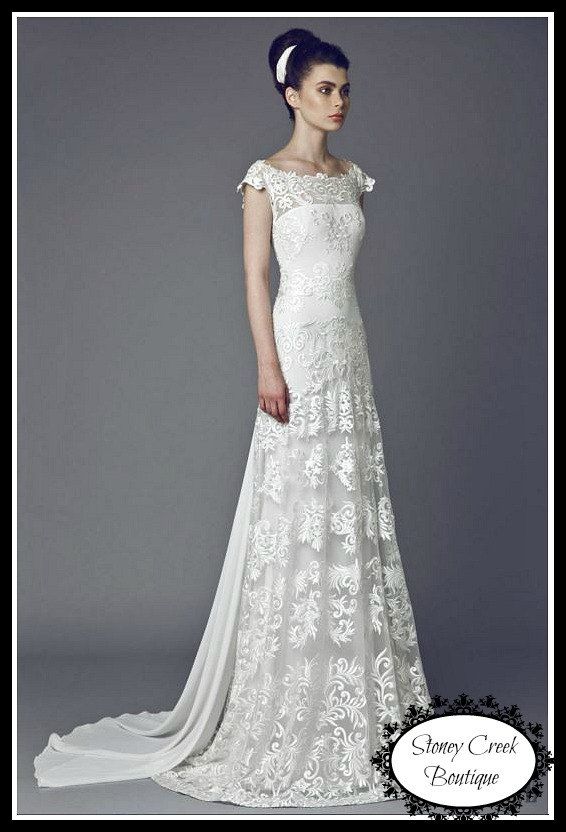 Wedding - White Lace A-Line Wedding Dress, Scoop Neck, Beach Wedding Dress, Destination Wedding, Custom Made