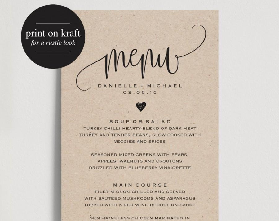 Hochzeit - Rustic Wedding Menu, Wedding Menu Template, Menu Cards, Menu Printable, Rustic Wedding, Wedding Dinner Menu, PDF Instant Download 