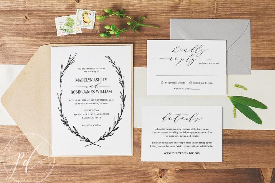 Mariage - Wedding Invitation template printable, Editable Text and Artwork Colour, Instant Download, Edit in Word or Pages 