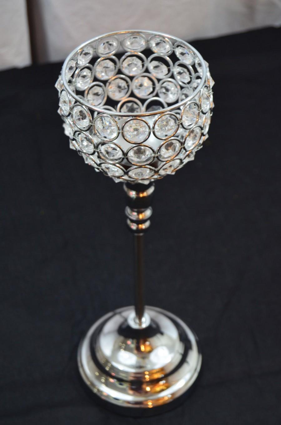Mariage - Rhinestone Candle Holder Silver Bling Pomander Holder Flower Ball Stand WEDDING CENTERPIECE