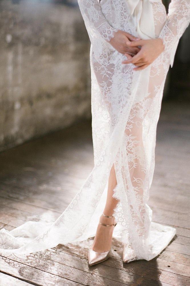زفاف - Swan Queen Lace Robe - Bridal Long Dressing Gown In Ivory