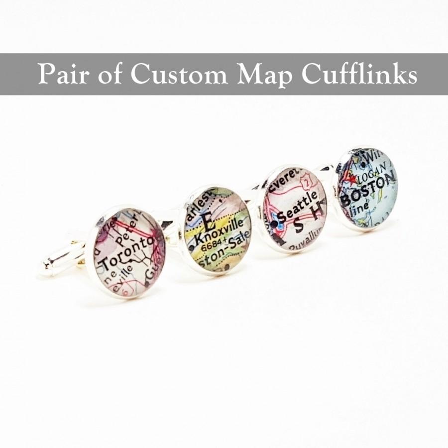 Hochzeit - CUSTOM Map Silver Cufflinks. One Pair. Select two Locations. Anywhere In The World. Gift. Wedding. Personalized. Travel. Fathers Day. Grads