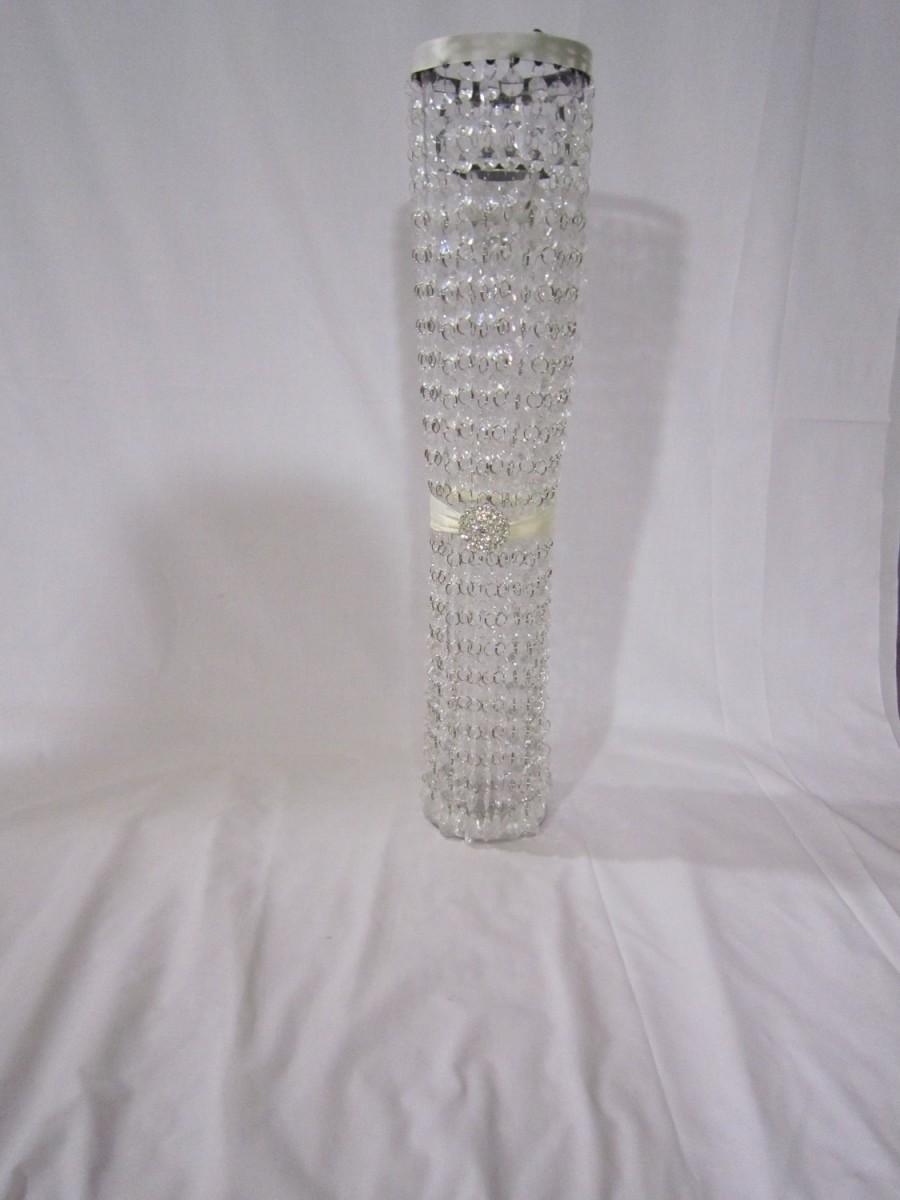 Свадьба - Glam Wedding Centerpiece - Tall Crystal Centerpiece - Glass Vase with Bling