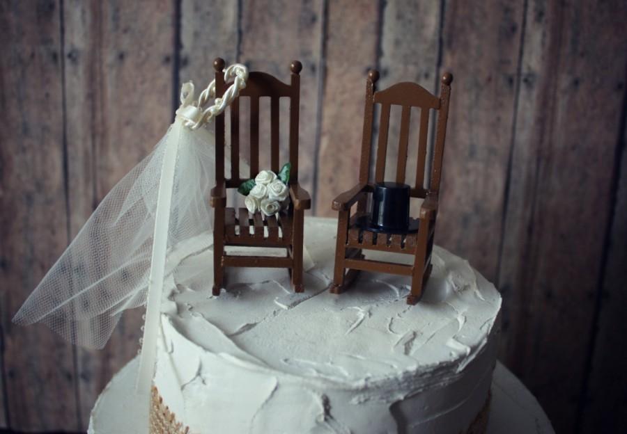 زفاف - Rocking chair-cake topper-rustic-shabby-woodlands-Mr.and Mrs-country-wedding cake topper-wedding-country-bride and groom-chairs-just married