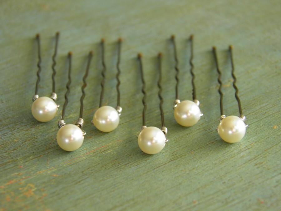 Hochzeit - 6 Ivory 6mm Swarovski Crystal Pearl Hair Pins