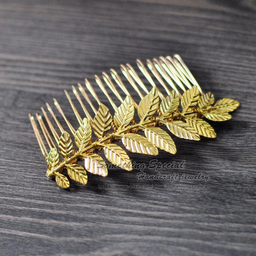 Hochzeit - Gold Leaf hair comb Grecian branch hair comb Leaves hair comb Natural inspired Woodland wedding Bridal Hair Accssories Gift for her