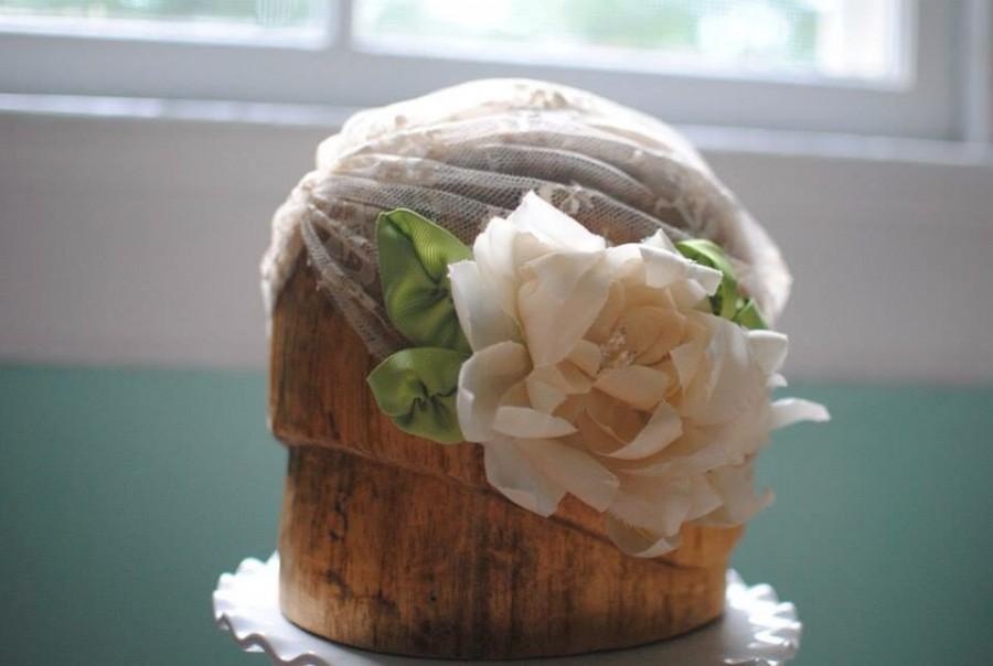 زفاف - Lace Bridal Cap With Silk Flower
