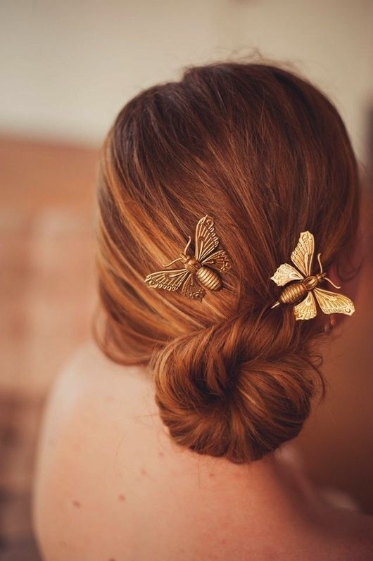 Свадьба - Gold Moth Hair Pins.