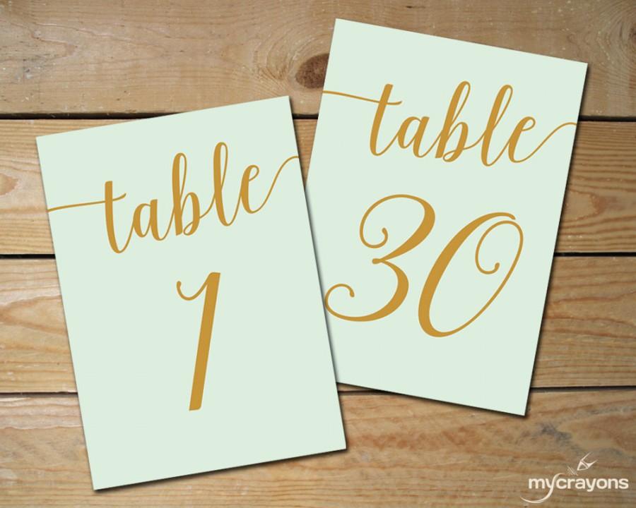 Wedding - Instant Download Printable Table Numbers 1-30 // Mint Table Numbers, Mint and Gold Wedding Decor // 5x7, 4x6 Table Numbers Wedding