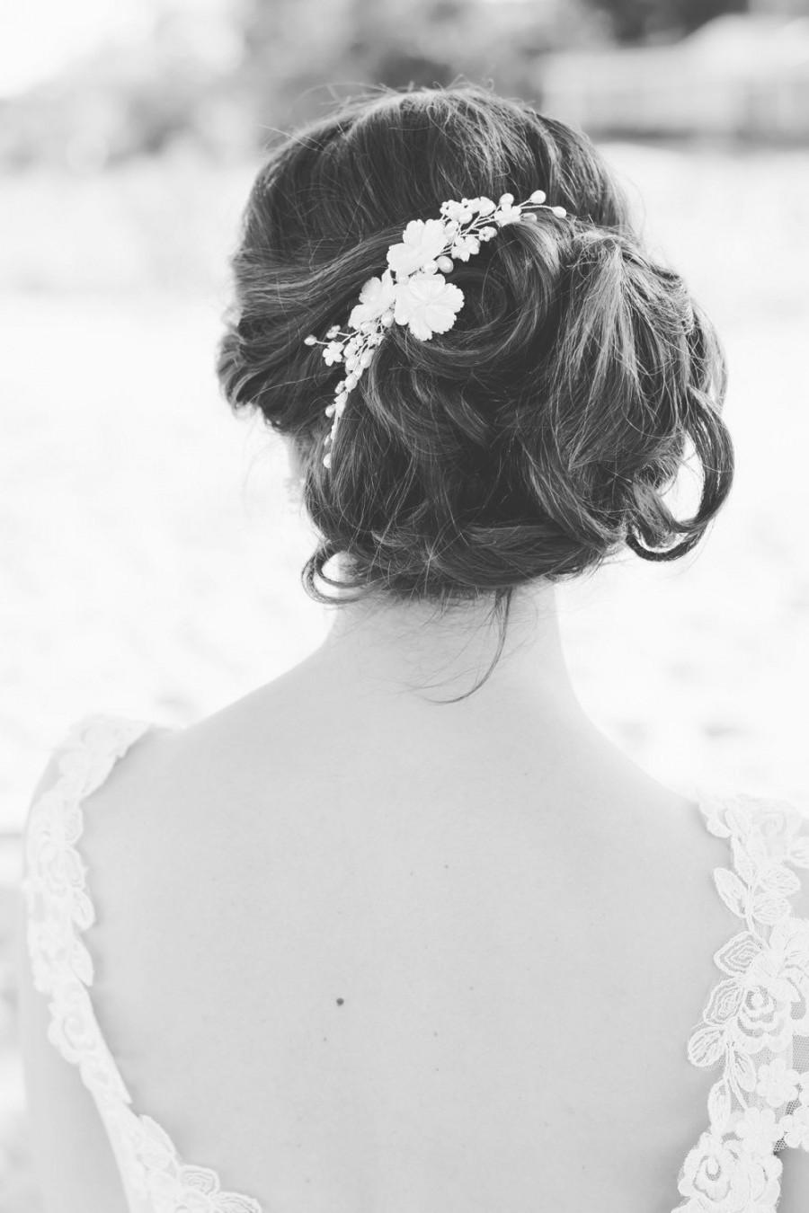 Wedding - Bridal Hair Comb, Bridal Hairpiece, Pearl Hair Comb, Bridal Head Piece, Floral Hair Comb, Floral Hairpiece