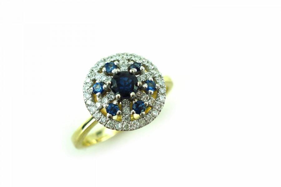 زفاف - Sapphire Ring, Diamond and Sapphire Gold Ring, Engagement Ring, Vintage Ring, 14K Sapphire Ring, Sapphire Wedding Band, Fast Free Shipping