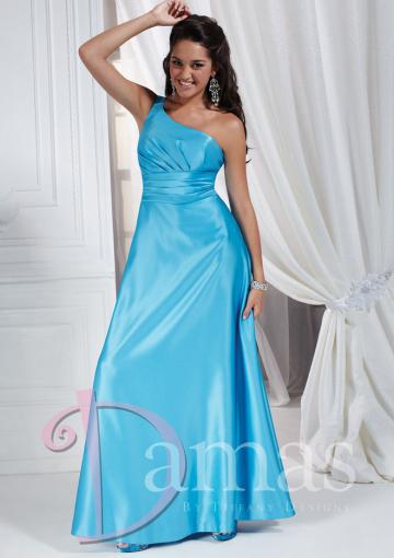 زفاف - Lace Up Satin Sky Blue A-line Sleeveless One Shoulder Floor Length Ruched Prom / Homecoming Dresses By DS 52304