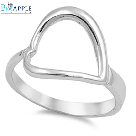 زفاف - Open Slanted Heart Solid 925 Sterling Silver Cute Royal Design Promise Anniversary Ring Valentines Mothers Day Cute Gift Size 4-15