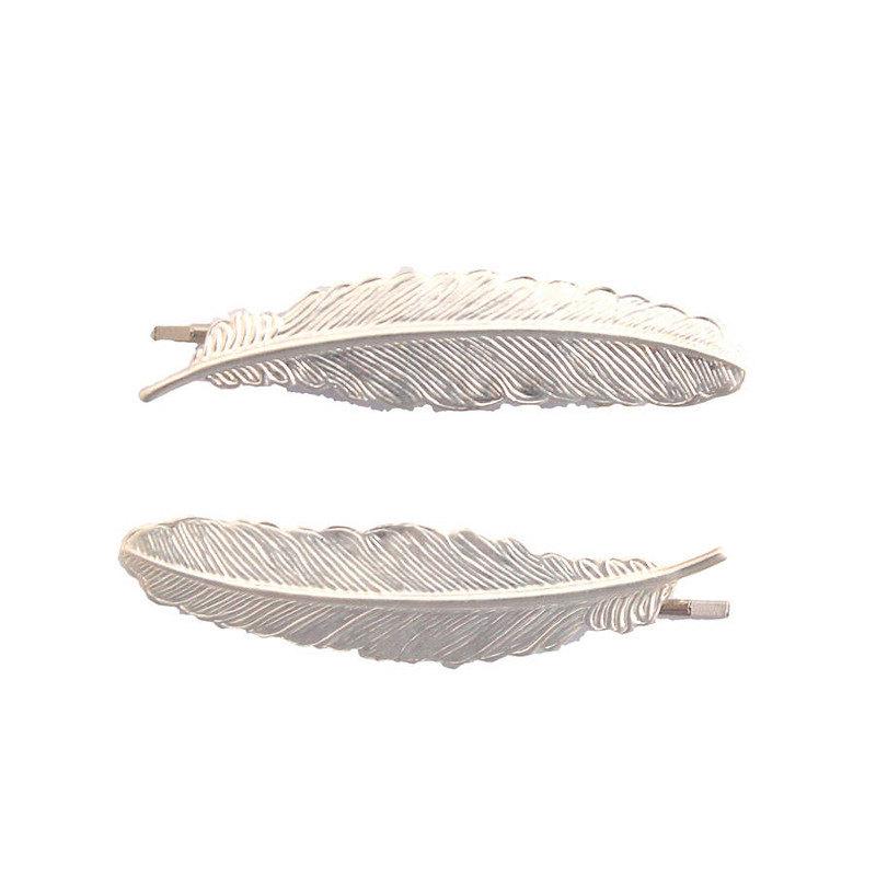 Mariage - Bridal Hair Clips Silver Wedding Bobby Pins Bird Feather Accessories Music Festival Boho Bohemian Free Spirit Unique Womens Gift For Her