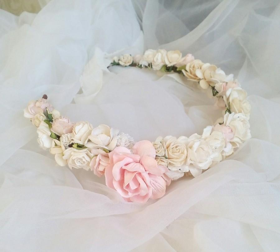 زفاف - Floral crown, Bridal crown, bridal flower crown,white hair wreath, ivory flower crown, floral hair wreath, floral boho wreath