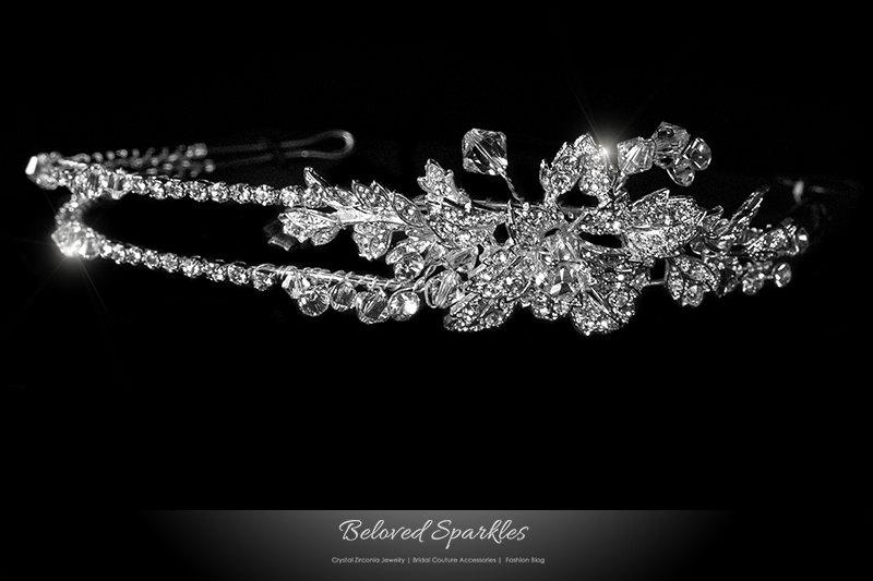 زفاف - Sandra Floral Cluster Swarovski Crystal Headband, 2 Rolls Flower Crystal Headband,Vintage Victorian Reign Bridal Headband-BSLITAR179177