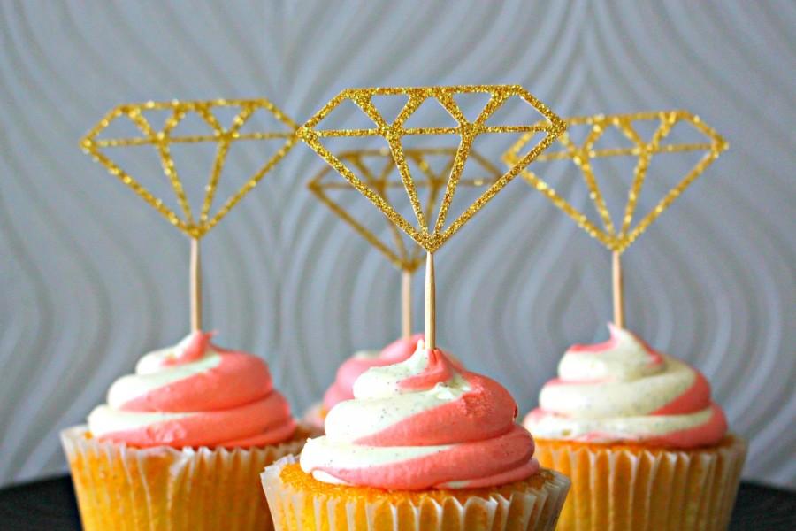 Hochzeit - Glitter Ring Cupcake Toppers