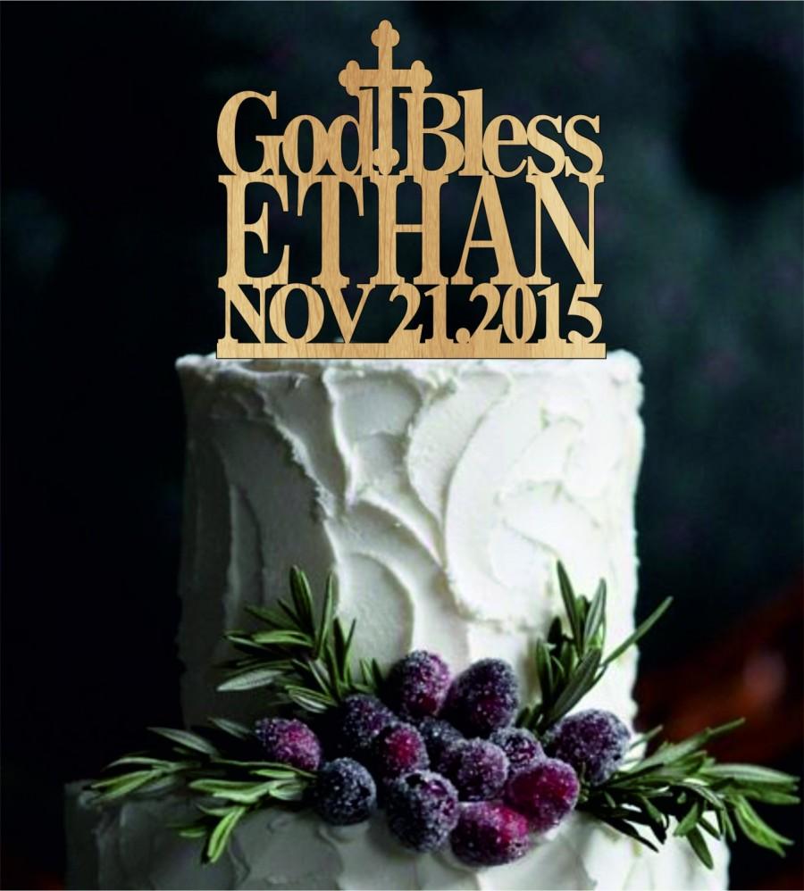Hochzeit - God Bless Cake Topper, Baptism Gift, Cake Decor, Custom Cake Topper, monogram cake topper, baptism cake topper with Name Personalized