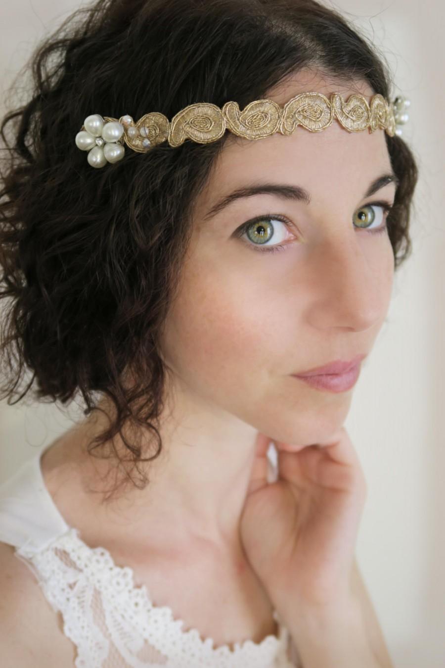 Свадьба - Bridal Lace Headband, Wedding lace tiara headband with hair combs, India lace, Vintage Edwardian Boho Bohemian style wedding hair accessory.