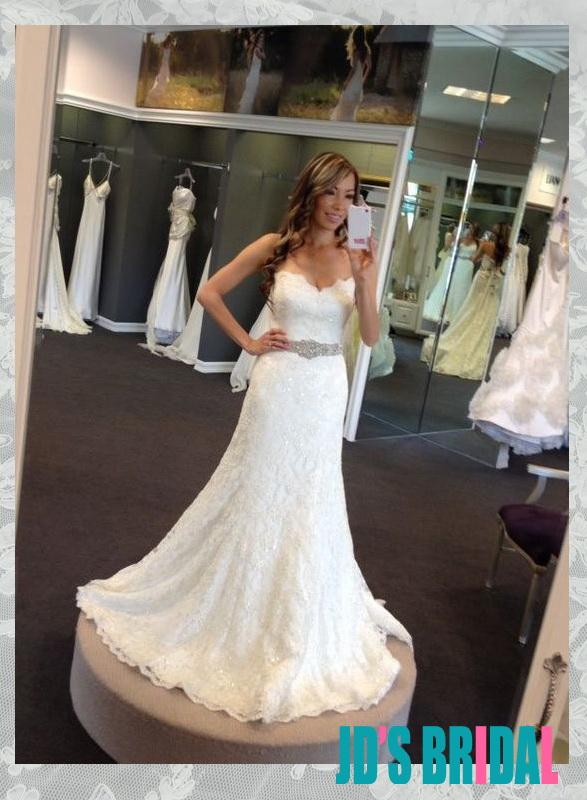 Hochzeit - JOL334 Awesome sparkles beaded sweetheart neckline lace slim aline wedding dress