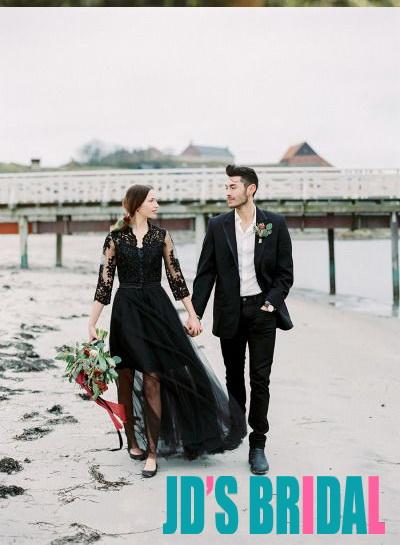 Hochzeit - JOL335 unconventional black colored half length sleeved morden wedding dress