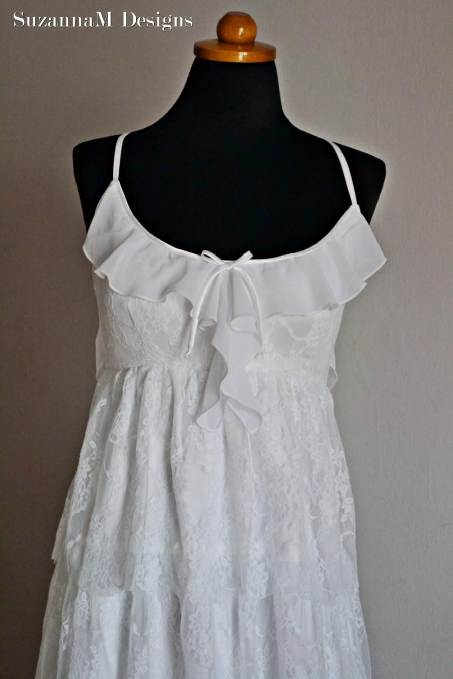 Hochzeit - White Lace Bohemian Wedding Dress Empire West Bohemian Gown Bridal Wedding Gown - Handmade by SuzannaM Designs