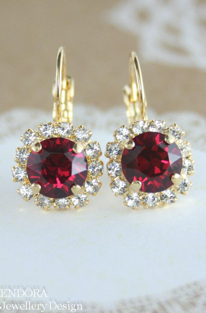 Mariage - Ruby crystal earrings,Red crystal earrings,Ruby bridal earrings,Ruby Bridesmaid earrings,Red wedding jewelry,Red earrings,Ruby birthstone