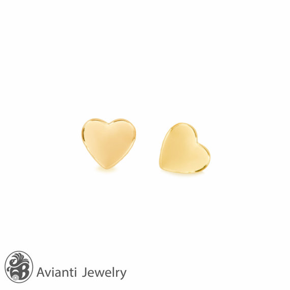 زفاف - Earring, Heartl Earring,Yellow Earring, 14 karat solid gold heart earring, Yellow Gold Earring, Single Stud Earring 