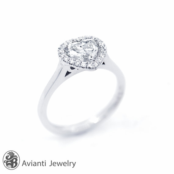 Свадьба - Ring, Engagement Ring, Heart Diamond Engagement Ring, Diamond Heart Engagement Ring, Engagement Ring, Heart with Diamond Halo Ring