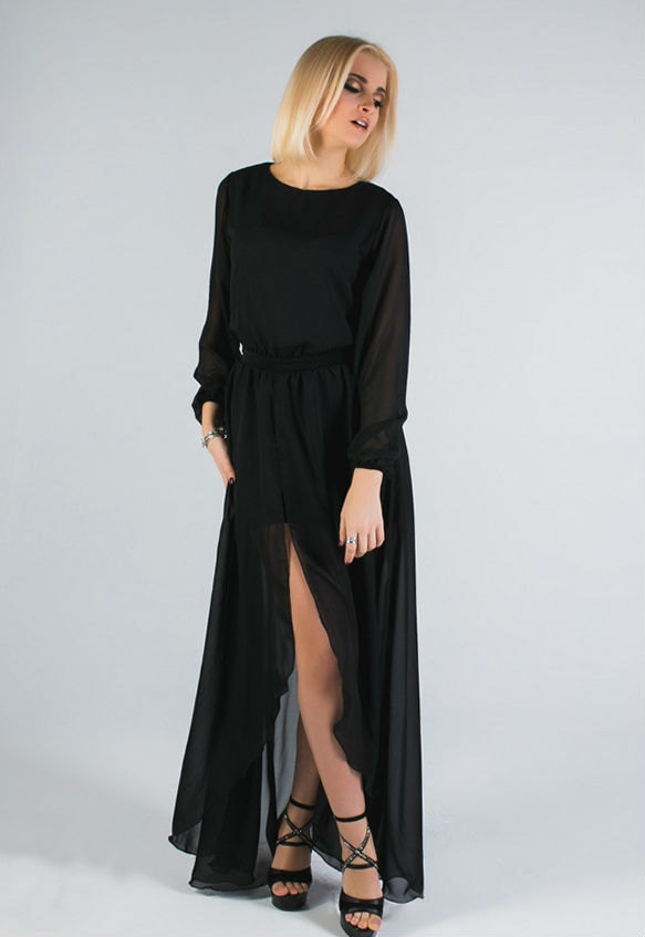 Black Maxi Dress Women's Sexy Black Dress Long Sleeve Cut Out Plus Size