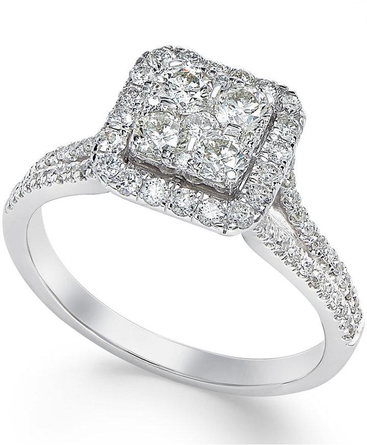 Hochzeit - Square Diamond Cluster Engagement Ring (3/4 ct. t.w.) in 14k White Gold