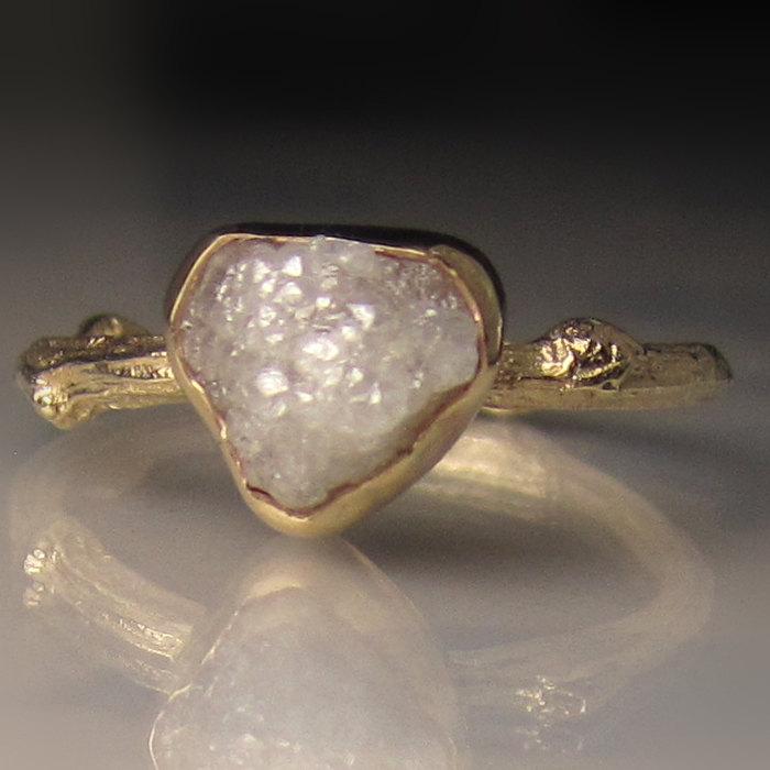 Hochzeit - Raw Diamond Engagement Ring, 14k Yellow Gold Diamond Twig Ring, Raw Diamond Ring, Twig Engagement Ring, 2.40CTS